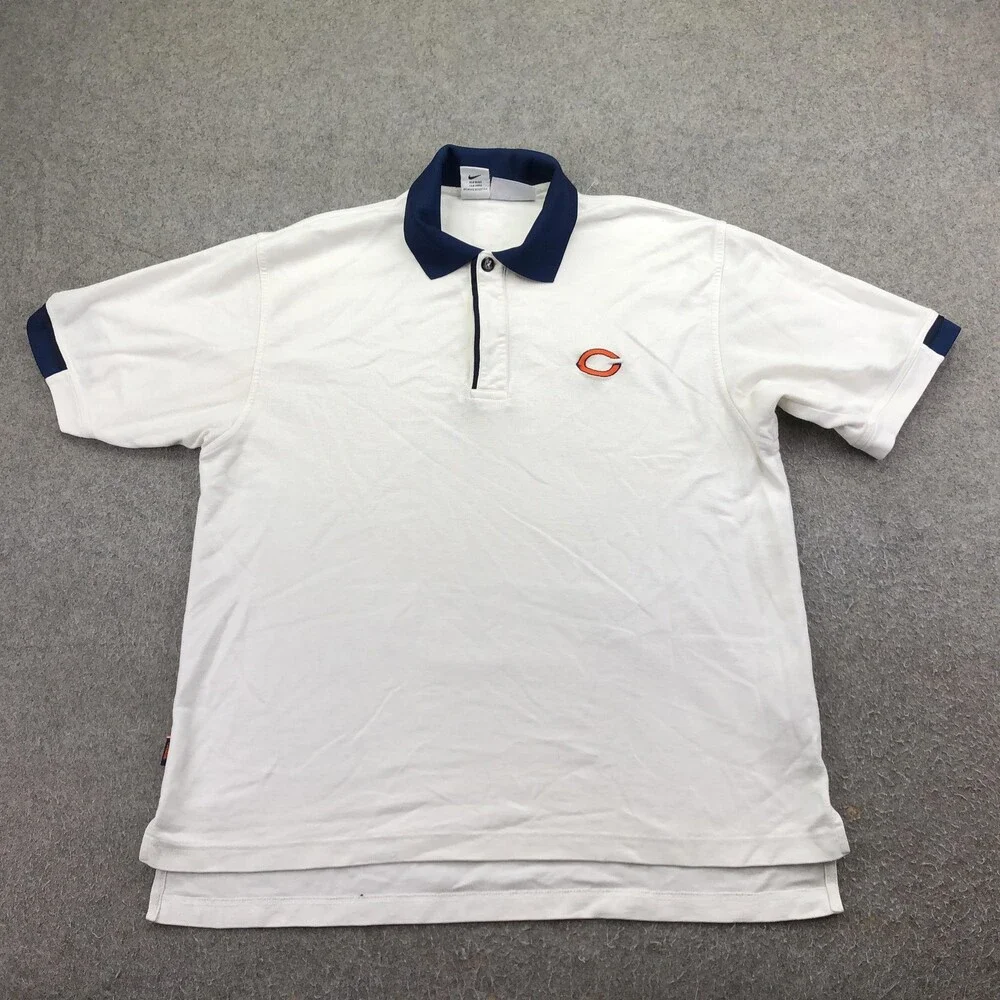 Vintage Chicago Bears Polo Shirt Mens Large White NFL Football Nike Pro Line 90s